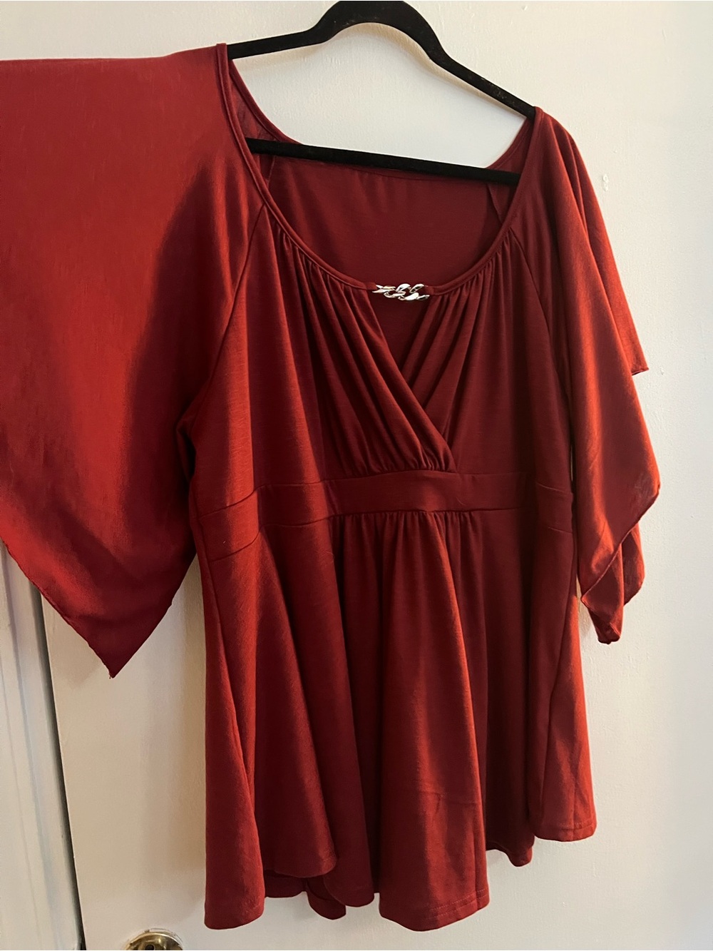 Women's Red V-Neck Flutter Sleeve Top